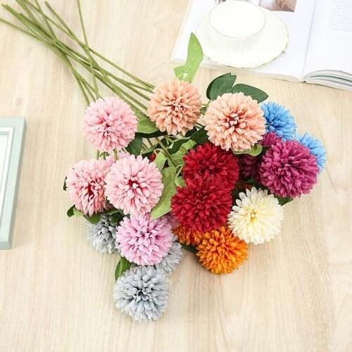65cm 3 Head Ball Chrysanthemum Artificial Flower Bouquet Wedding Home Table Christmas Gift Hydrangea wall