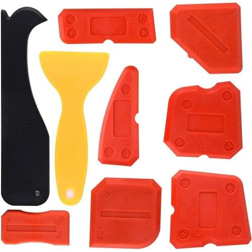 9 Pieces Silicone Sealant Finishing Tools Smoothing Caulking Tool Kit for Kitchen Bathroom Floor Sealing, Red Retail