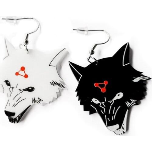 Animated Black And White Jade Dog Wolfdog Acrylic Hook Earrings Women Cartoon Wolf Vintage Animal Jewelry E20582