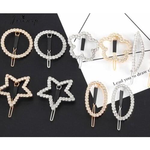 Jisensp New Arrival Crystal Rhinestones Hair Clips Circle Triangle Star Shape Hairpins Girls Metal Barrettes Hair Accessories