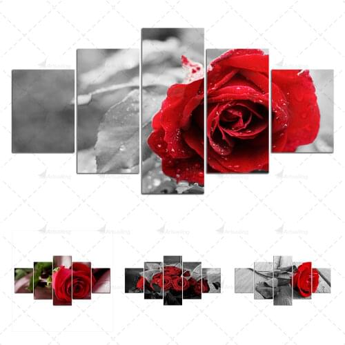 5 Panels Rose Flower beautiful Canvas Painting Print Painting On Canvas Wall Art modular picturesHome Decor