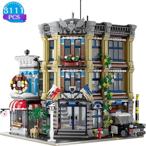 Creator Street View Architecture Series Building Blocks Police Station Simulation Model DIY Bricks Educational Toys For Children