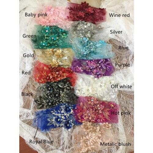 1 pc/lot 13 colors 3D Rhinestone Bead Sequin Flower Lace Applique,Embroidery Lace Motif Patch wedding dress dance stage clothes