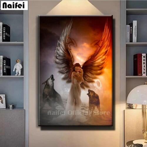Diamond Embroidery Angel Goddess And Wolf Full Square/Round Diamond Painting Pattern 5D DIY Cross Stitch Mosaic Stickers Decor