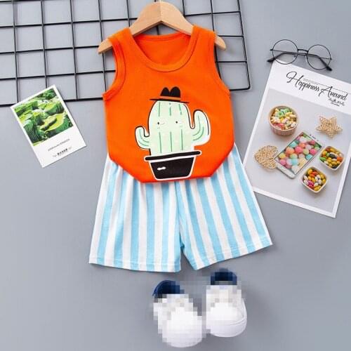 Summer Pajamas Set For Baby Boys Cartoon Vest+Shorts 2pcs Sleepwear Boys Girls Clothes Sets Pyjamas Kids Boys Clothes Homewear
