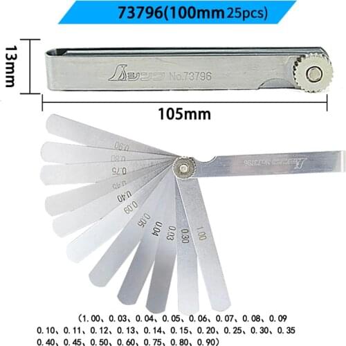 SHINWA Feeler gauge gap ruler stainless steel thick gauge thickness gauge high precision 0.03-1.0mm 100mm 25 Leacves