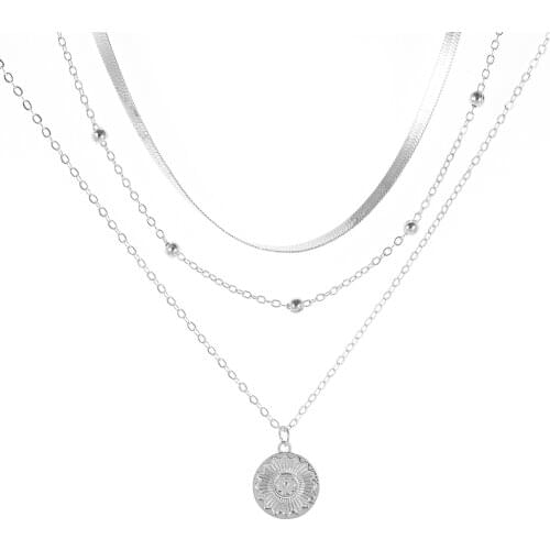 12Pcs/lot Coin Pendant Multi-Layer Necklace for Women Wholesale