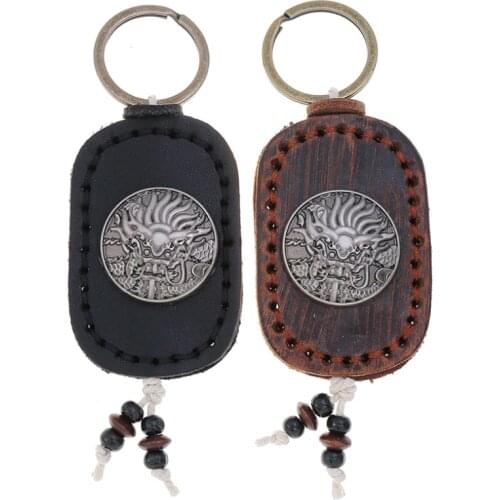 Fashion Rock Chinese Dragon Keychain Alloy Ring Vintage Genuine Leather Pendant Holder Pants Bag Accessories Car Keyring Jewelry