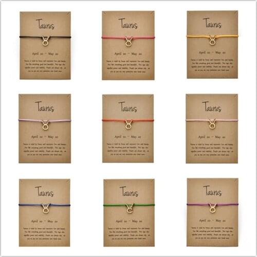 12pcs Fashion Jewelry 12 Constellation Zodiac Taurus Lucky Rope Bracelet Bangles For Women Men Birthday Gift