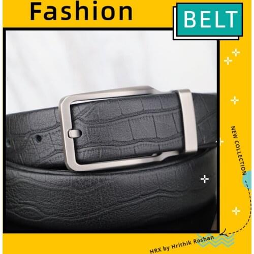 Mens Belt Genuine Leather Fashion Crocodile Leather Pattern Youth Business Pin Buckle Suit Belt Young Fashion Gifts for Men