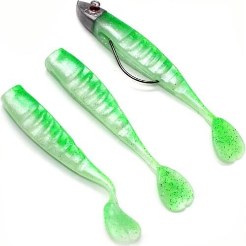 3Pcs/lot Fishing Soft Bait 10cm 15.5g T Tail fish Fishing Lures Rainbow Color Sequin Swing Fishing Spinner Bait Leurre Peche Mer