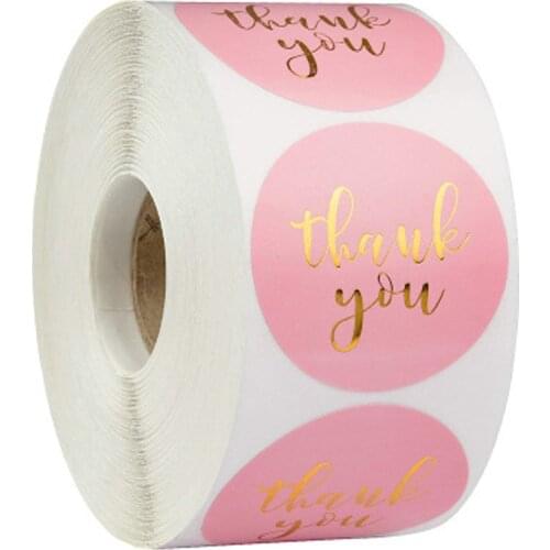 500 pcs/ Thank You Sticke Pink Paper label Sticker Golden 1Inch Gift Scrapbook Handmade Business Packaging Seal Stationery