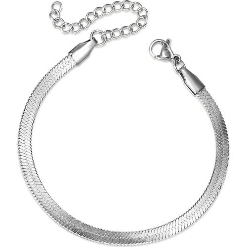 New Classic Flat Snake Chain Bracelets for Women Statement Gold Silver Color Herringbone Chain Bangles Accessories Jewelry DB321