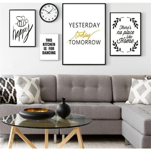Quote Posters Nordic Art Prints Be Happy Wall Art Sayings Kitchen Cavnas Painting for Living Room Kids Room Bathroom Decor