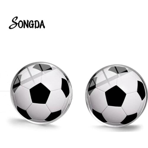 Casual Sports Soccer Stud Earrings Basketball Volleyball Football Baseball Images Glass Round Earring Kids Birthday Gift