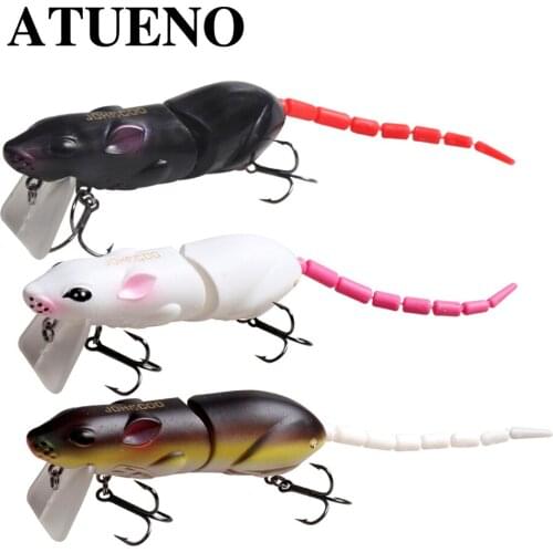 ATUENO Rat Lure 15g Fishing Mouse Lure Hard Platic Rat Bait Jointde Crankbait Artificial Swimbait Black Pike Minnow Bass Tackle