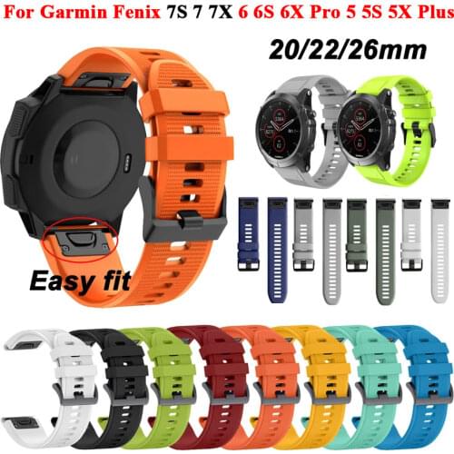 20 22 26mm Smart Bracelet Watch Band Straps For Garmin Fenix 6 6S 6X 5X 5 5S 3HR 935 945 Quick Release Strap Silicone Wristbands
