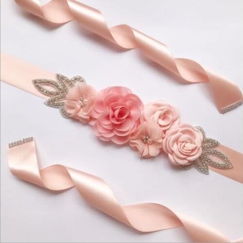 Luxury Beaded Crystal White Wedding Belt Handmade Rose Flowers Ribbon Sashes Bride Dress Bridal Belts With Crystals