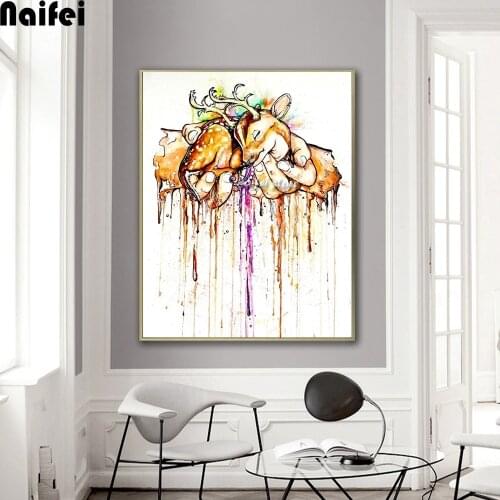 "hands-holding-deer-with-octopus" Full Square round drill 5D DIY Diamond embroidery Diamond Painting Cross Stitch Mosaic decor