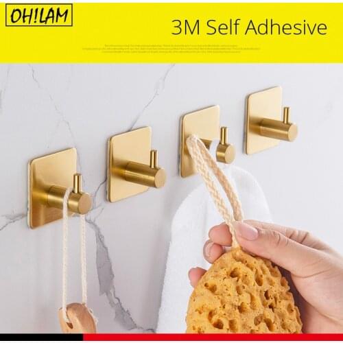 Adhesive Hooks Stick Wall Door Cabinet Stainless Steel Towel Coat Clothes Hooks Self Adhesive Holders Hanging Kitchen Bathroom
