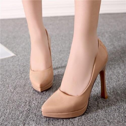 Sianie Tianie Patent PU Leather Pointed Toe Platform 11cm Super Thin High Heels Party Wedding Womens Pumps Office Stilettos Lady