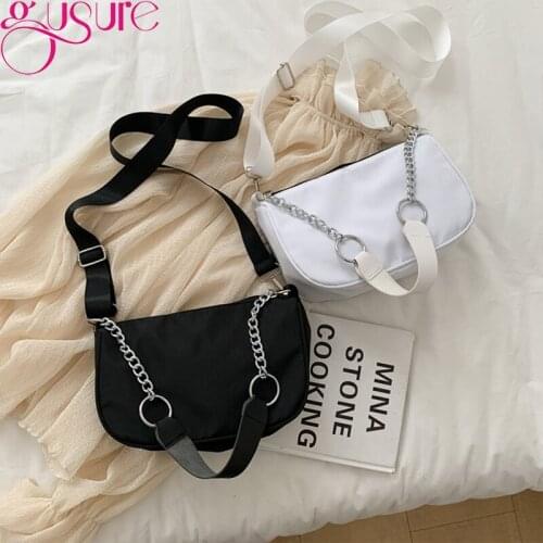 Gusure Chain Armpit Handbags Vintage Shoulder Hobos Bag for Women Nylon Causal Chain Crossbody Bags Luxury Brand Messegner Purse