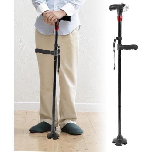 Aluminum Alloy Telescopic Folding Walking Stick Cane with LED Light 4 Head Pivoting Trusty Base Safety Crutches For Old Man New