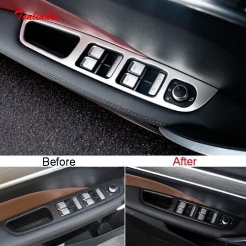 Tonlinker Interior Windows Control Cover stickers For Geely SX11 Coolray 2018-20 Car Styling 4 PCS Stainless steel Cover sticker