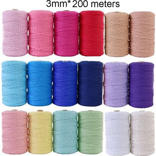 3mm 100% Cotton Cord Colorful Twisted Macrame String For Wall Hanging Plant Hanger Knitting Handmade Rope Thread DIY Home Decor