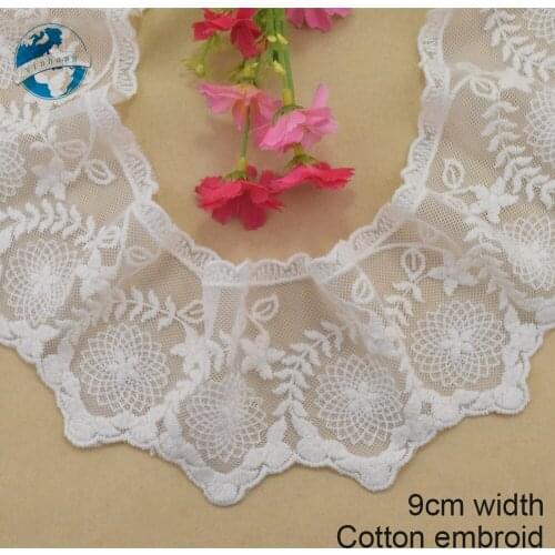 9cm width white cotton embroided lace ribbon guipure trim DIY wedding Accessories dolls lace african french lace applique#3898