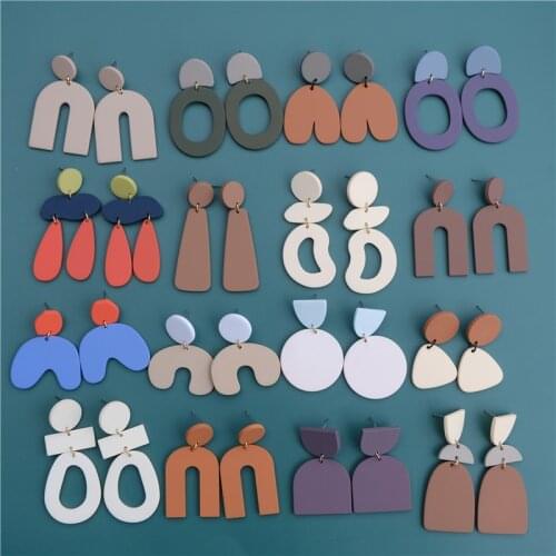 AOMU 2021 Korea Fashion Macaron Color Geometric Round Oval Dangle Drop Earrings for Women Green Acrylic Earrings Jewelry