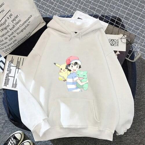 Anime Hooded Sweatshirts Pikachu Ash Ketchum Women Hoodie Pokemon Kawaii Cartoon Funny Print Casual Clothes Warm Teens Pullovers