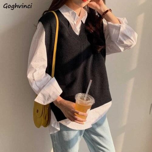 Women Sweater Vest Sleeveless Knitted Spring Fall V-neck Pure Daily Loose Ins Korean Classical Ins All-match Fashion Ladies News