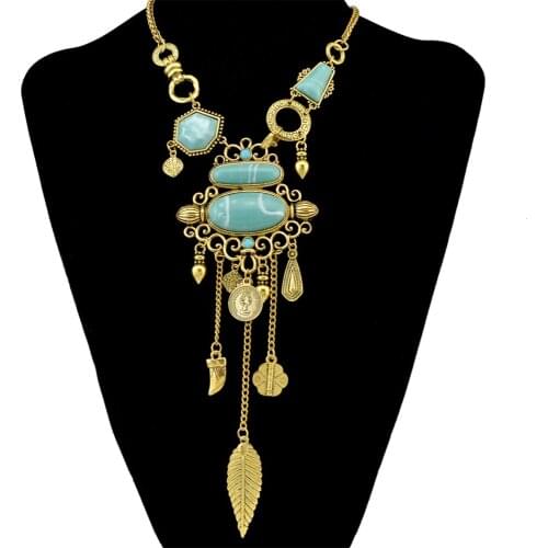 Bohemian Collier Femme Collares Tassel Maxi Coin Necklace Turkish Green Stone Pendant Women Bib Collar Statement Necklaces Jewel