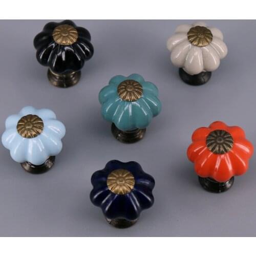 1PCS New design Pumpkin ceramic knobs furniture handles wardrobe and cupboard knobs drawer dresser knobs Small cabinet pulls