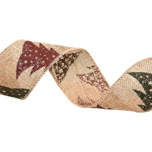 10 Rolls Rustic Burlap Christmas Ribbon with Cartoon Elk Snowflake Letters Printed for DIY Crafts Gift Wrapping Holiday Party Tr