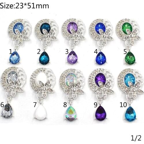 10pc Silver Pendants 24*52mm For Wedding Decoration Metal Brooch Hair Bow Rhinestones Buttons Handmade Jewelry