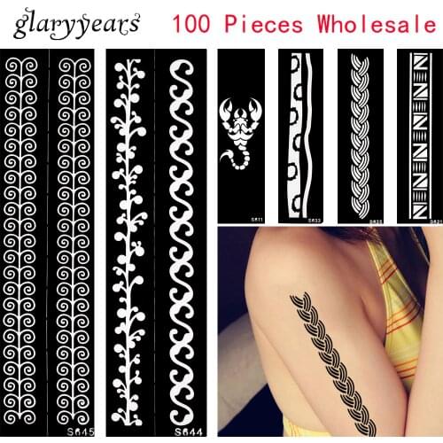 100 Pieces Wholesale Body Art Template 48 Design Bracelet Chain Hollow Drawing Arm Chest Paint Henna Tattoo Sticker Stencil Gift