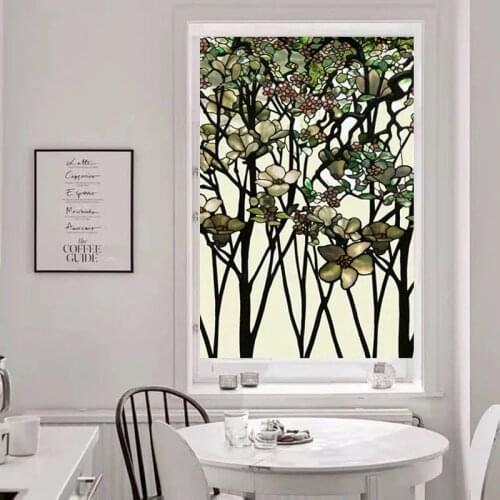 Church Colored Frosted Window Film Decorative Stained Glass Sticker Self Adhesive or Static Cling Custom Size Frosting 3D Tree