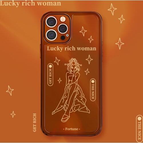 Retro lucky stars Woman line art Phone Case For iPhone 11 12 Pro Max Xs Max XR Xs 7 8 Plus X 7Plus case Cute Transparent Cover
