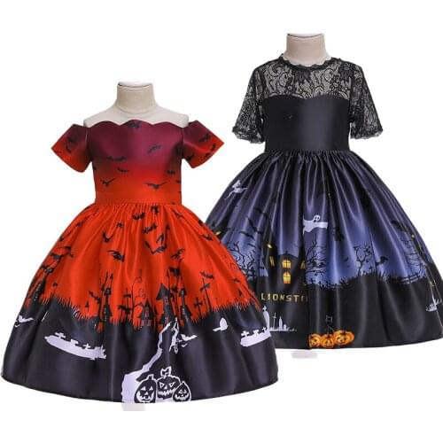 Children Halloween Dress Carnival Party Cosplay Costume 2021 New Fashion Printed Princess Girls Dress 3-9 Years Old Kids Clothes