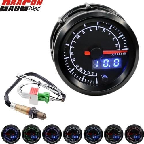 Dragon gauge 2" 52mm 7 Colors Backlight LED Dual Display Car Racing Air Fuel Ratio Gauge Narrowband Meter Free Shipping