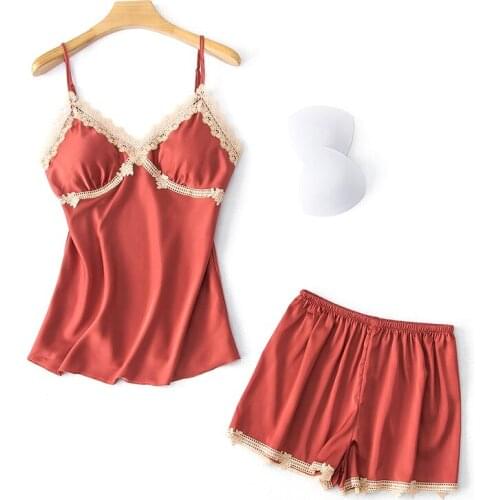 Intimate Lingerie Soft Sleepwear Pijamas Sexy Strap Top&Shorts Satin Women Pajamas Suit Lace Nightwear Home Clothes Sleep Set