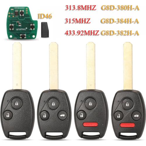 Kutery Remote Key 313.8/315/433.9Mhz G8D-382H-A/QUCG8D-308H-A For Honda Accord Element CR-V HR-V City Odyssey Civic
