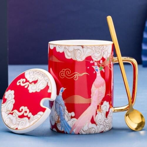 450ML Chinese Style Creative Ceramic Water Cup Retro Personality Household Cup With Lid Spoon Palace Large Capacity Coffee Cup