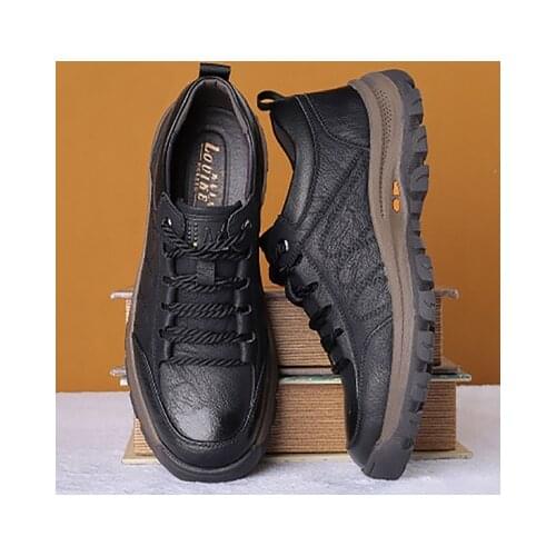 Leather Men Casual Shoes Spring Lace-up Platform Sneakers Travel Shoes Wear-resistant Shoes British Style Mens Sneaker Shoe