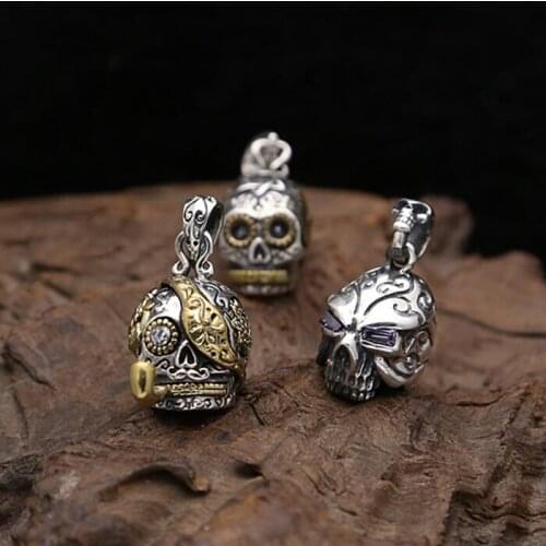 Sterling Silver 925 Punk Skull Pendant For DIY Necklace Men Women With Tiny CZ Stone Cool Personality Silver 925 Charm Acessory