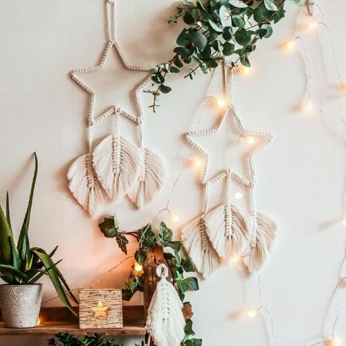 Five-pointed Star Macrame With Leaf Tassel Knitted Makramee Wall Hanging Room Decor Tapestry Art Apartment Dorm Room Decoration
