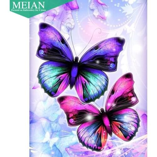 MEIAN 5D DIY Full Round Diamond Painting Animal Butterfly Mosaic Diamond Embroidery Decor Home Rhinestone Handmade