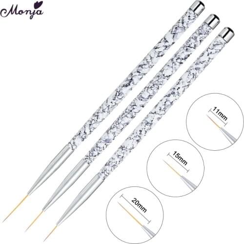 Monja 11/15 / 20mm 3 Pieces of Nail Art Marble Handles for Manicure Brush Floral Design Line Stripe Tape Brush Pen Nail Tool